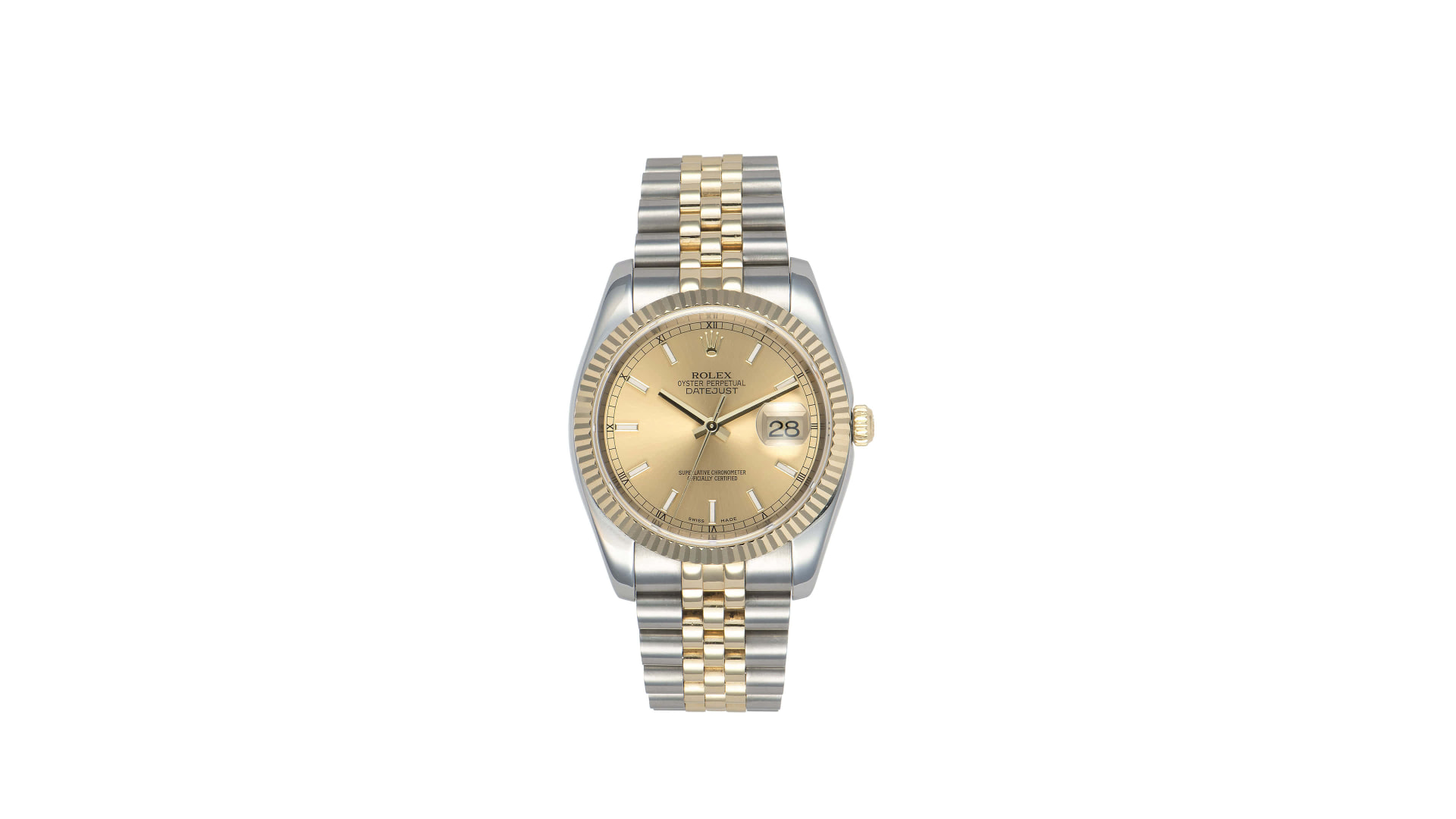 Garde-temps automatique acier et or, cadran champagne — MRJ WATCH